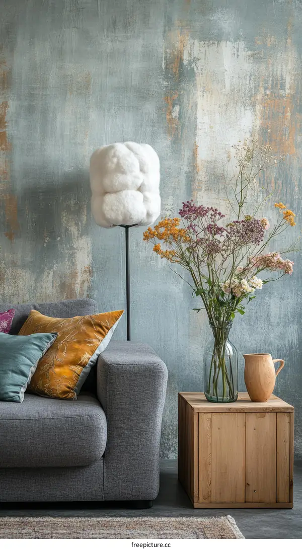 Modern Living Room Decor with Gray Sofa and Rustic Style