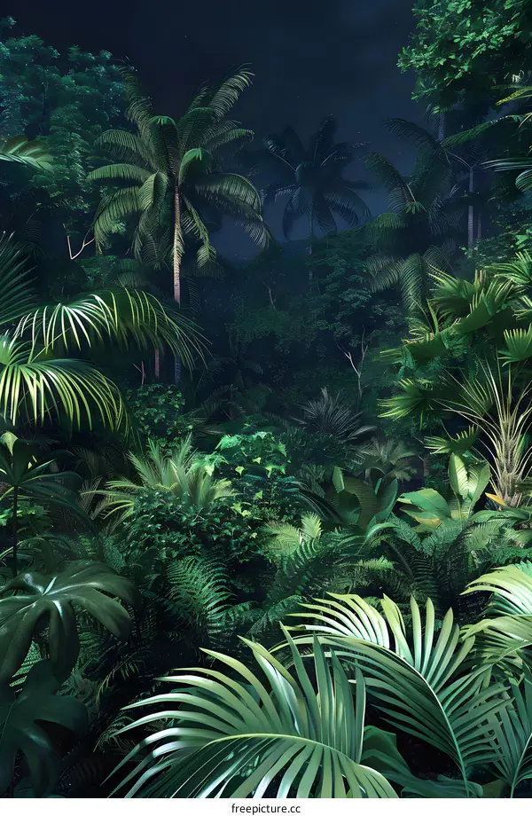 Dark Green Tropical Jungle Night Forest Background