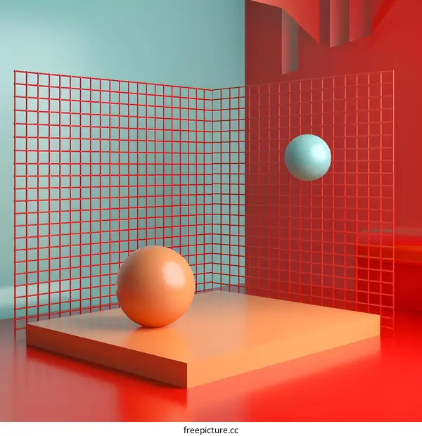 Abstract Geometric Shapes with Red Grid