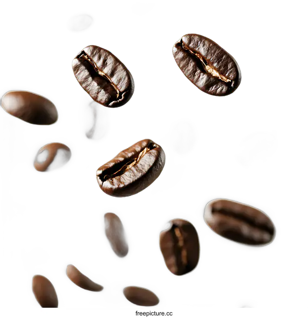 [Transparent Background PNG]Roasted Coffee Beans Falling on transparent background