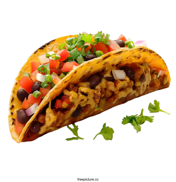[Transparent Background PNG]A delicious and healthy taco with black beans, tomatoes, and cheese