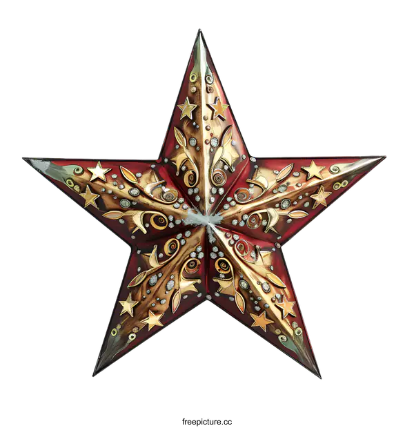 [Transparent Background PNG]Red and Gold Metal Star Christmas Decoration