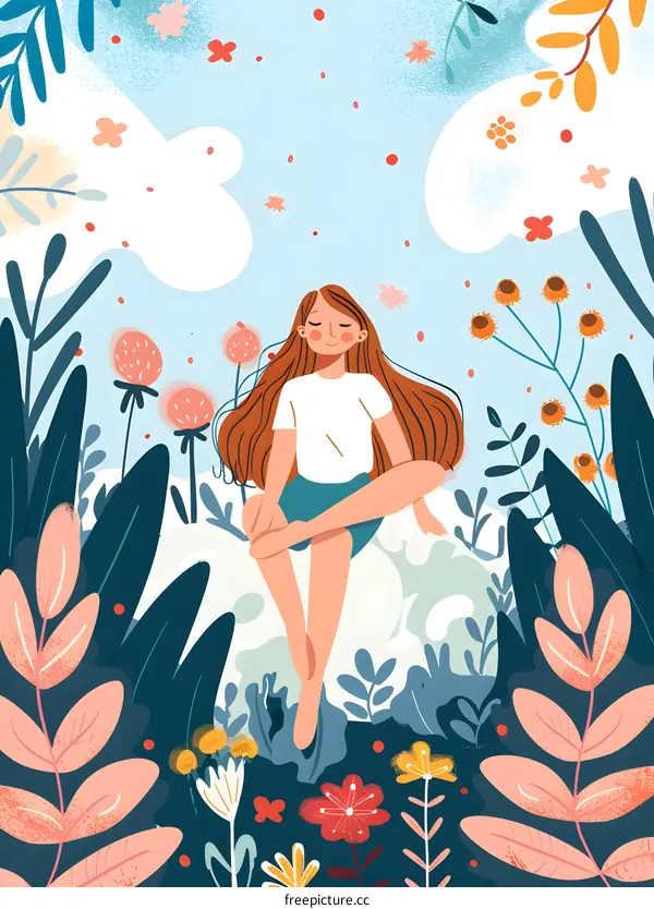 Girl Sitting in a Field of Flowers