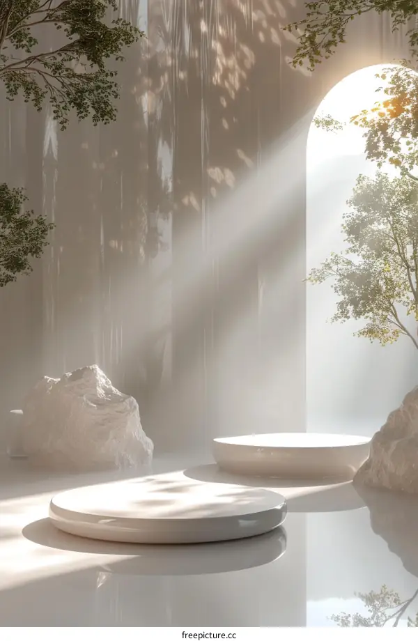 Minimal Podium With Stone In White Background