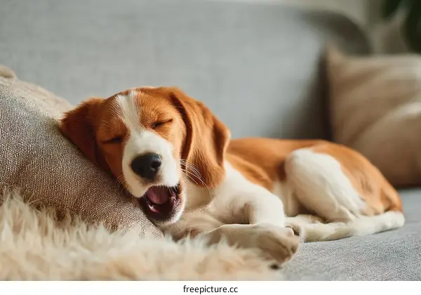 Sleepy Beagle Dog Relaxing on Sofa