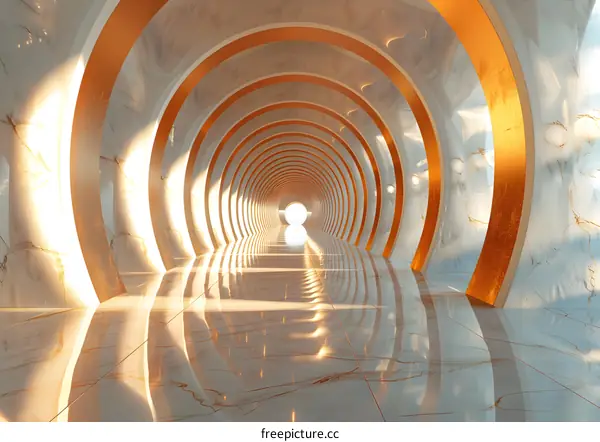 Futuristic tunnel illuminated by glowing rings
