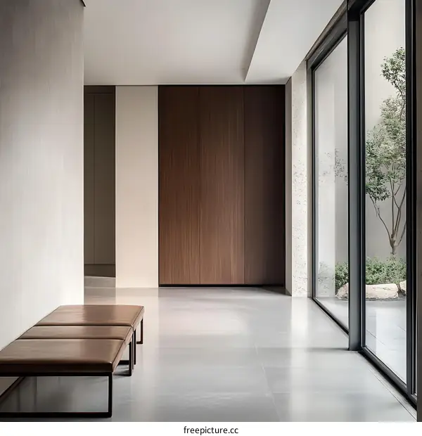 Minimalist Modern Interior Design with Wooden Walls and Large Window