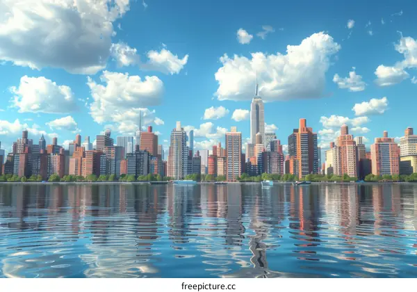 New York City Skyline from the East River at Sunrise
