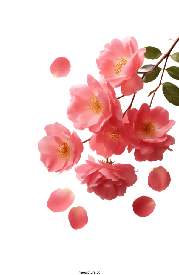 [Transparent Background PNG]Pink Rose Petals and Blossoms on White Background