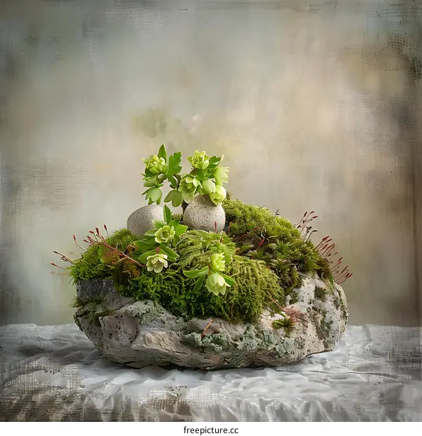 Green Plant Life on Rock With Mossy Background