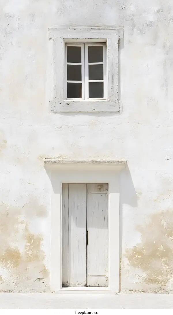White Painted Door and Window on Old Building Wall