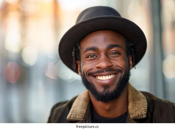 Smiling Man in a Top Hat Outdoor Portrait