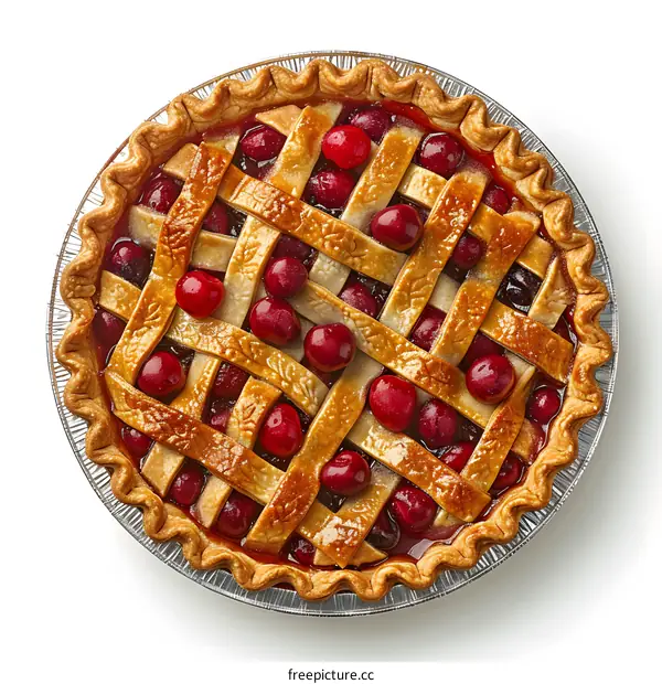 A delicious cherry pie with a lattice crust