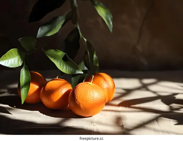 Still Life Photography of Oranges and Green Leaves