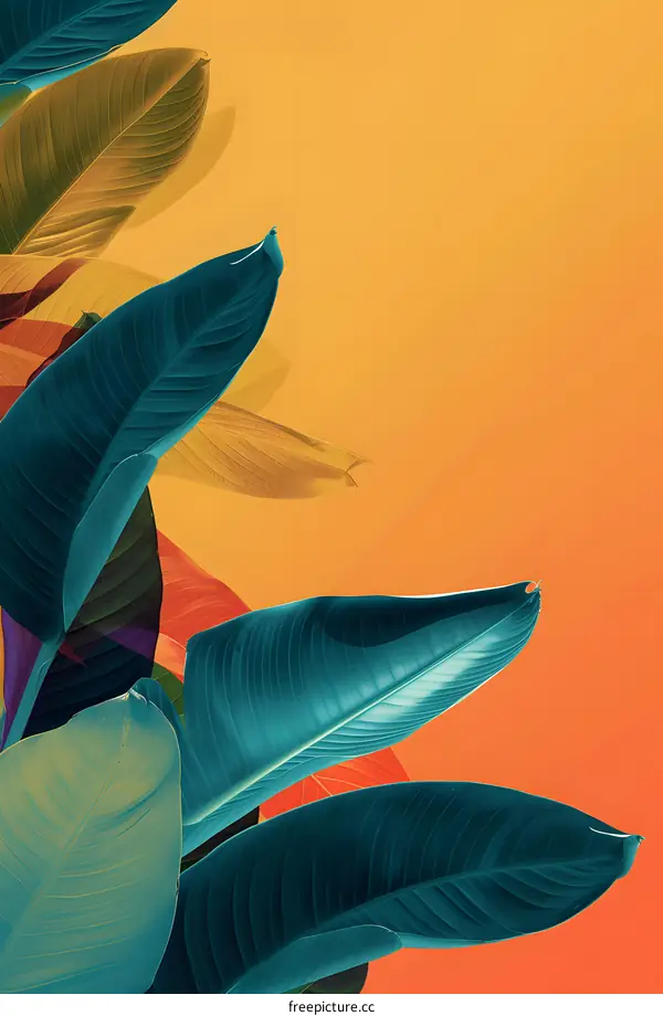 Tropical Leaves with Orange Background