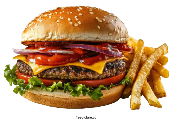 [Transparent Background PNG]Delicious Cheeseburger and French Fries Combo