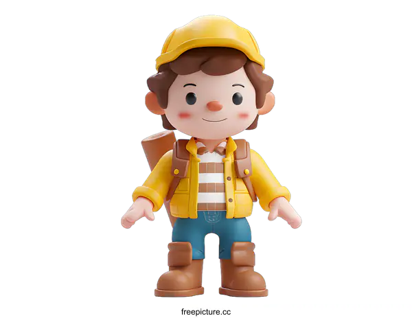 [Transparent Background PNG]builder wearing yellow hardhat and carrying blueprints