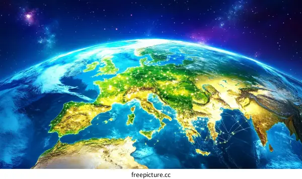 Global Earth Map Showing Connections