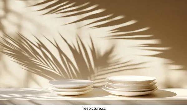 Minimalist Plates Displayed with Palm Leaf Shadows