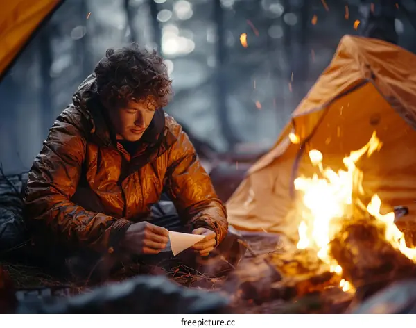 man camping alone in the wilderness