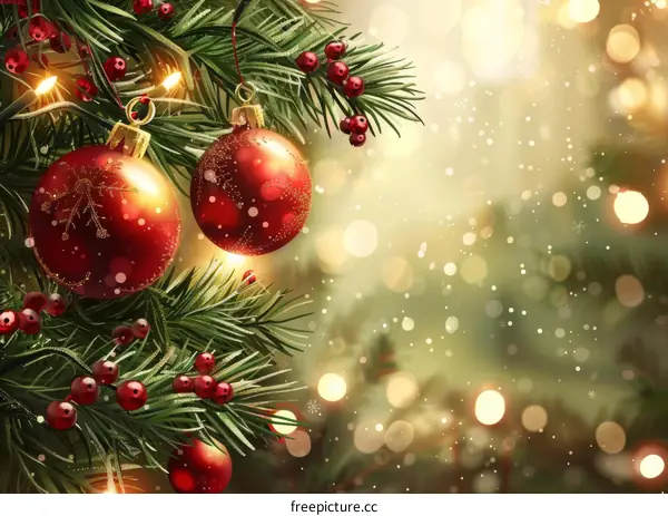Red Ornaments Adorn a Christmas Tree