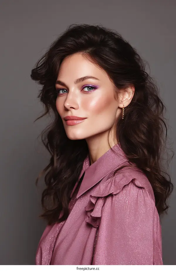 Beautiful Woman in Fashionable Pink Blouse