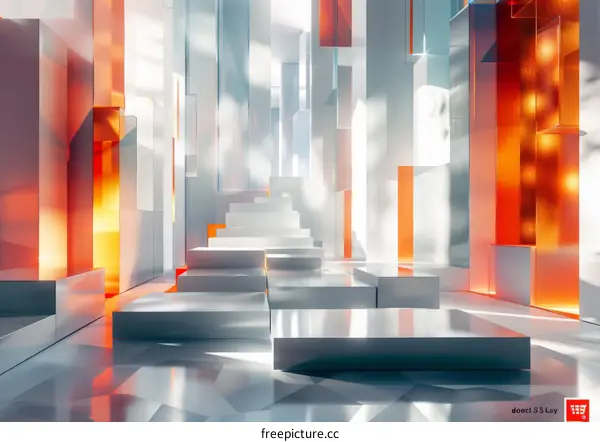 Abstract Modern Architectural Space with Staircase to Glowing Platform