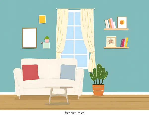 Modern Living Room Interior Design With White Sofa And Cactus