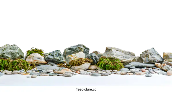[Transparent Background PNG]Close Up of Rocks and Moss On White Background
