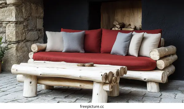 Rustic Wooden Outdoor Sofa and Coffee Table Set