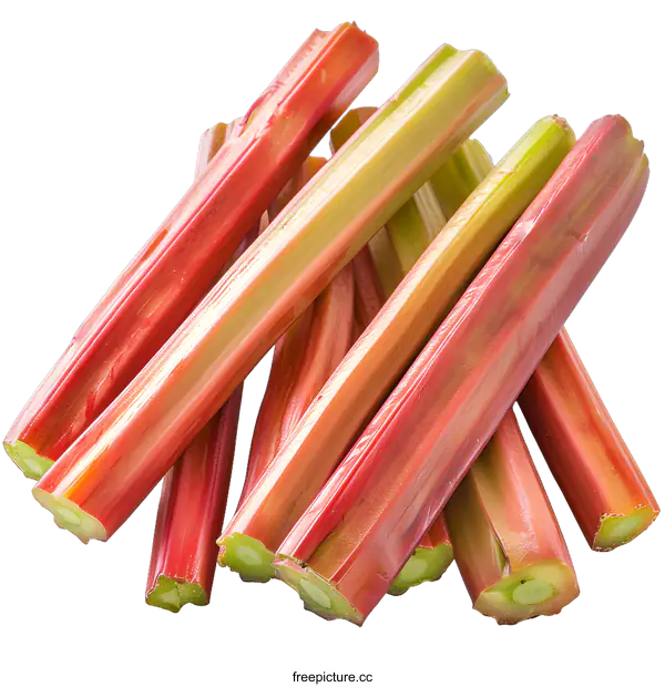 [Transparent Background PNG]Fresh rhubarb stalks on white background