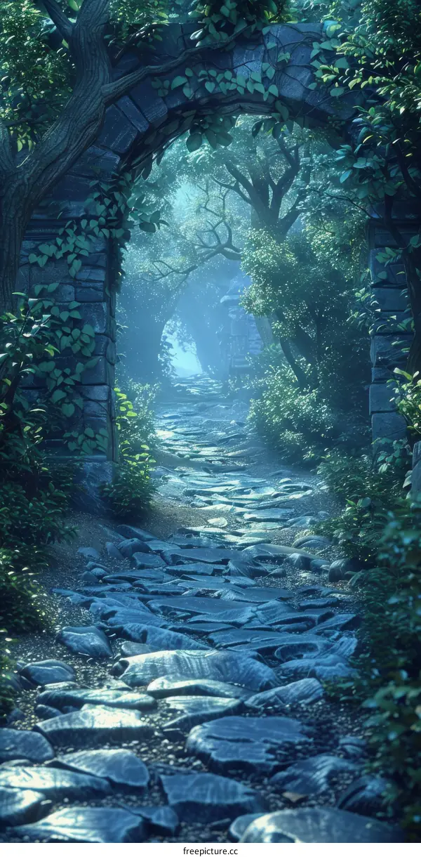 Mystical Stone Path through the Enchanted Forest