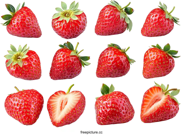 [Transparent Background PNG]Fresh Strawberries Collection Isolated on White Background