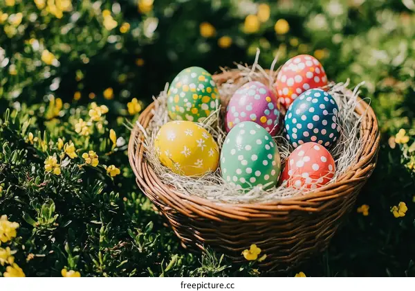 Colorful Easter Eggs in a Basket