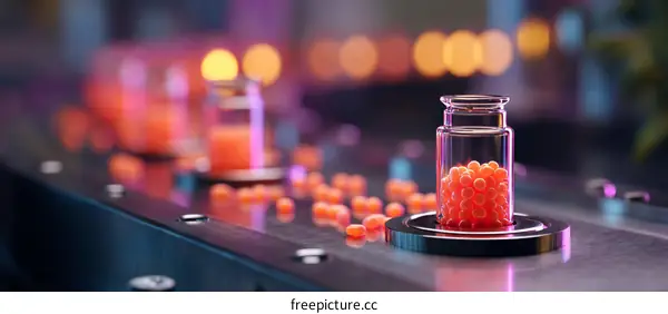 Pharmaceutical Production Line with Orange Pills