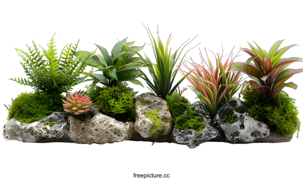 [Transparent Background PNG]Artificial plants in rocks and moss