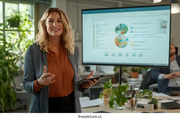 Businesswoman Giving Presentation in Modern Office