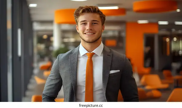 Businessman Smiling in Modern Office