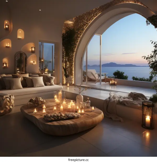 Modern Luxury Villa Interior with Breathtaking Ocean Views