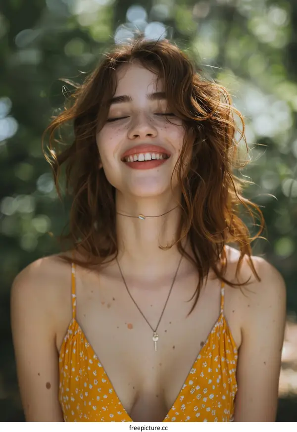 Beautiful Woman in a Yellow Dress Outdoors