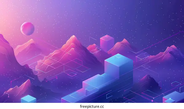 3D Landscape with Neon Lines