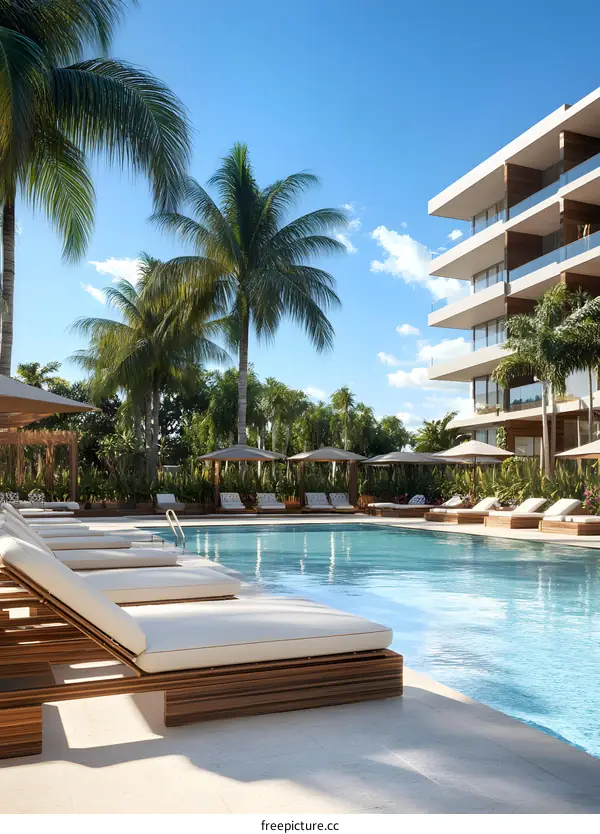 Luxury Resort Pool with Palm Trees and Loungers