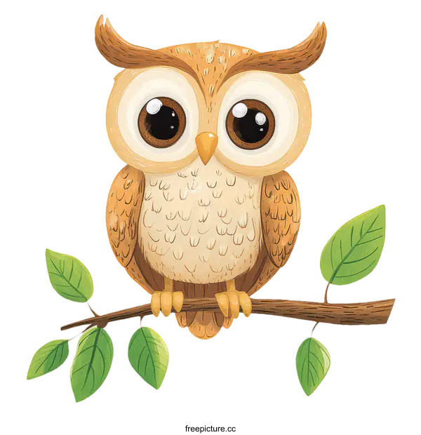 [Transparent Background PNG]Cute Owl Illustration on a Branch