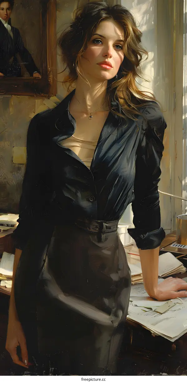 portrait of a beautiful woman in a black dress