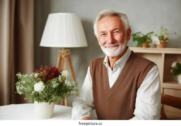 Smiling Senior Man in a Cozy Living Room