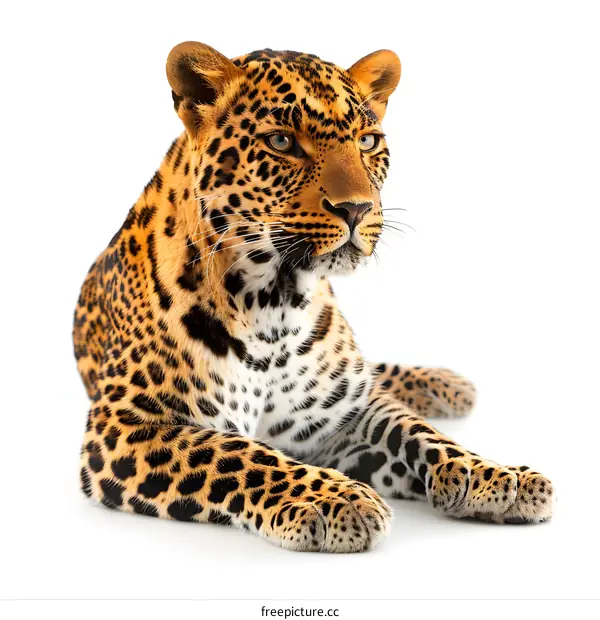 Leopard Resting on White Background