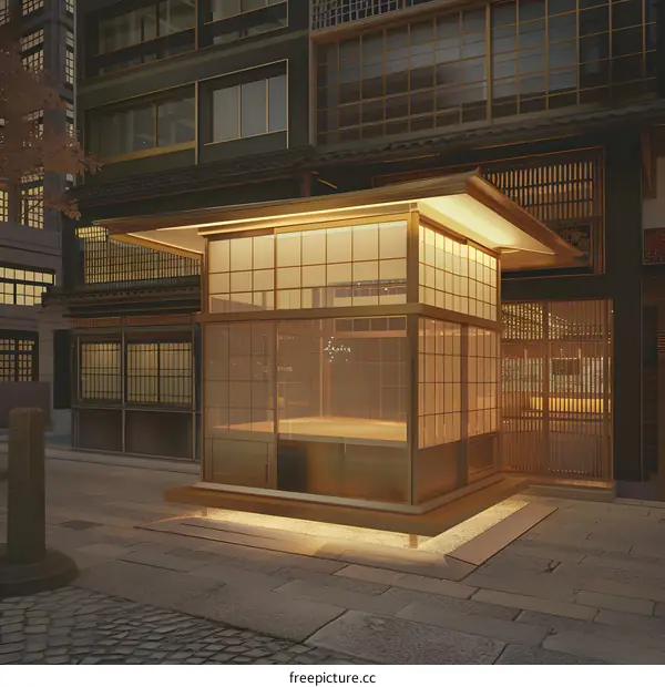 Traditional Japanese Style Building With Glass Windows