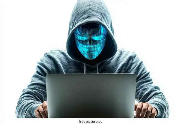 Anonymous Hacker Working on a Laptop