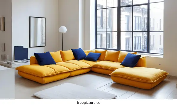 Modern Mustard Yellow Sectional Sofa with Pillows