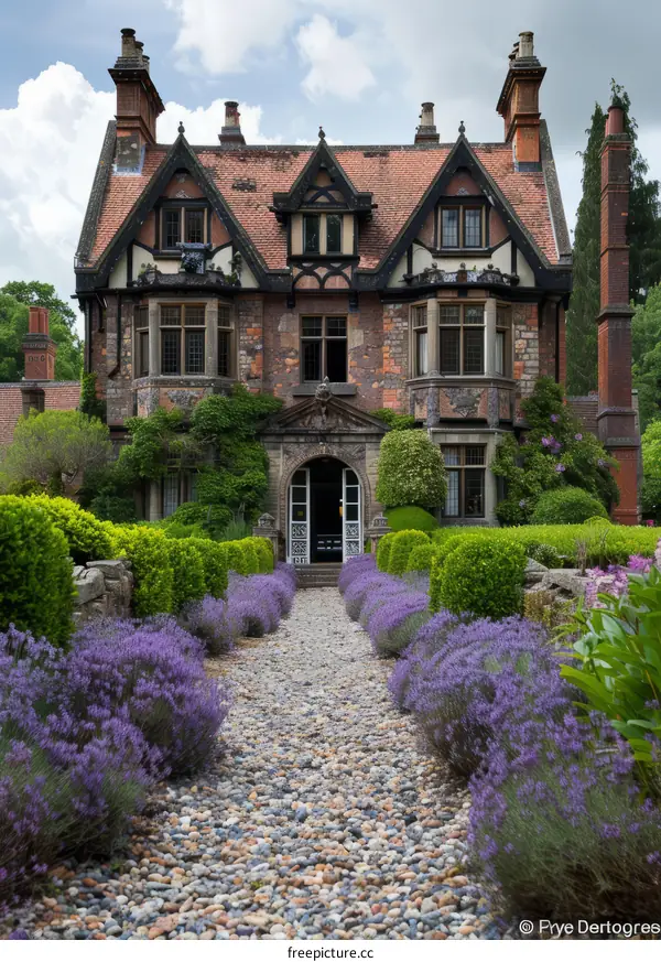 Charming Tudor Revival Architecture House and Serene Lavender Garden